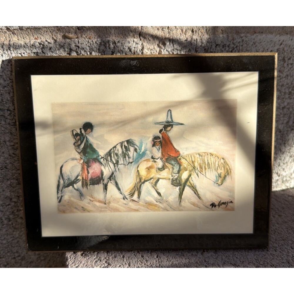 Vintage Ted DeGrazia Signed Print "Navajo Family” Laminated Plaque 5.5x7"